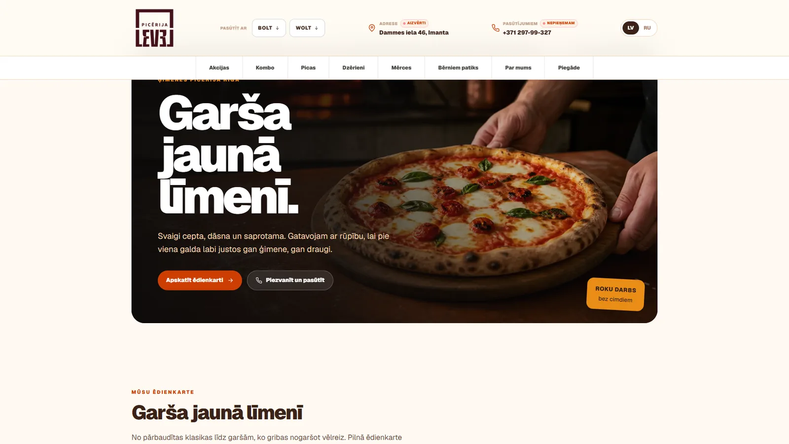 Sākumlapa - individuāls dizains, kas veidots ap zīmola fotogrāfiju.